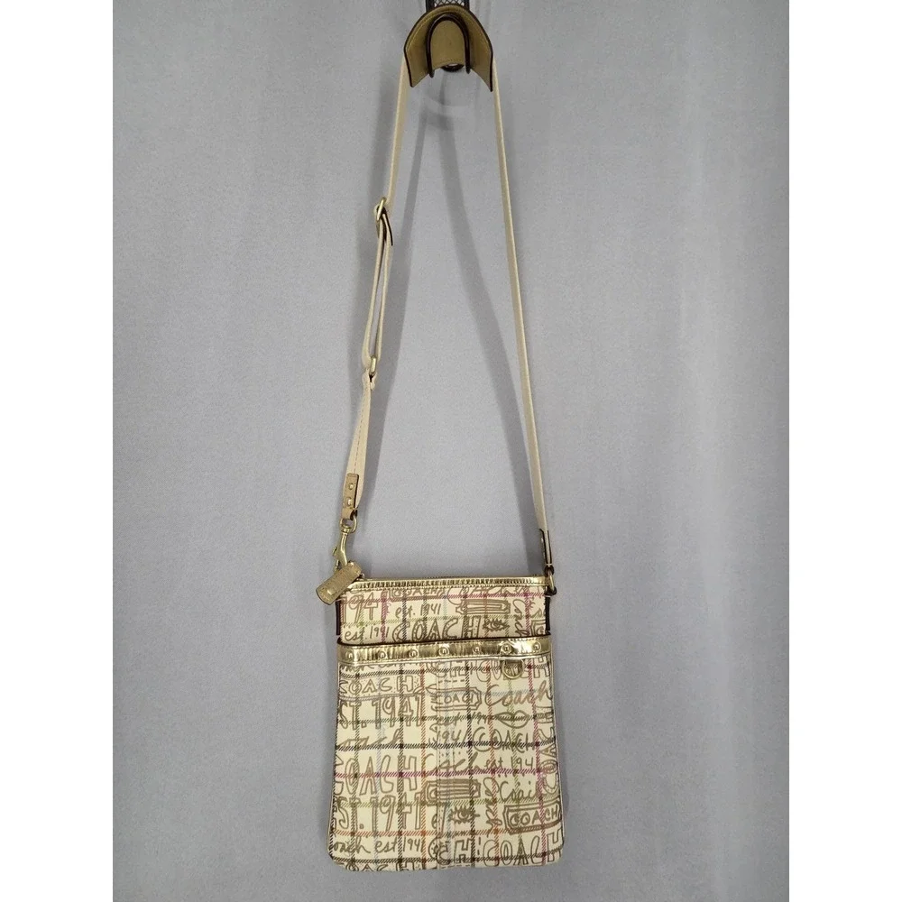 COACH Gold 7x8x1in Signature Graffiti F42239 PVC Small Crossbody w/out BagCharm